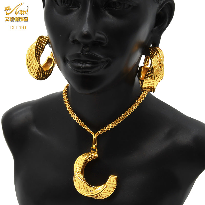ANIID Nigerian Wedding Jewelry Set Gold Color African Necklace Pendant Sets For image 3