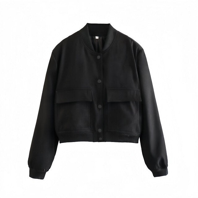 Women Fashion Bomber Jackets with Big Pockets Cropped Spring Amtumn Female Vint image 4