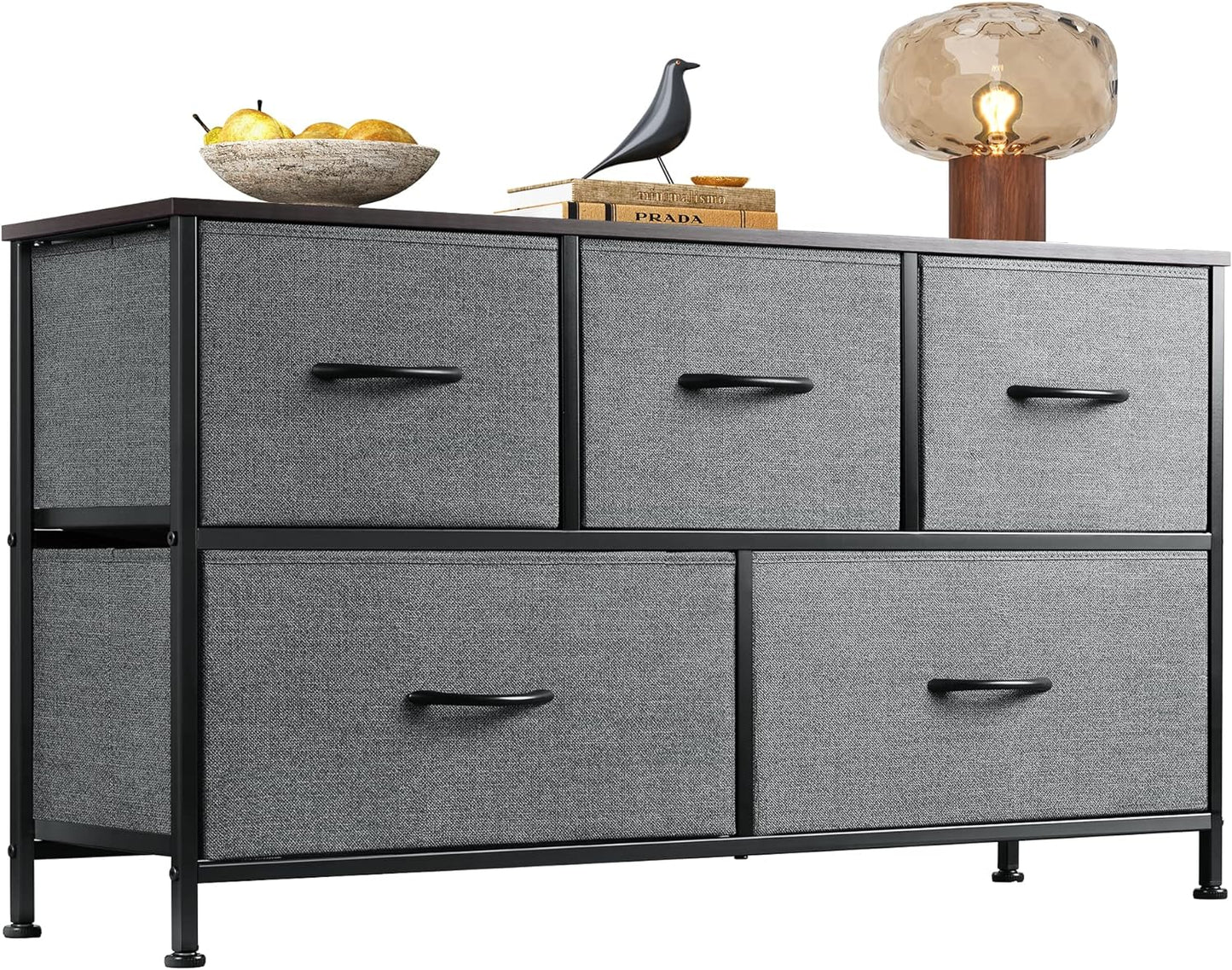 Bedroom with 5 Drawers, Wide Chest of Drawers, Fabric Dresser, Storage Organize image 4