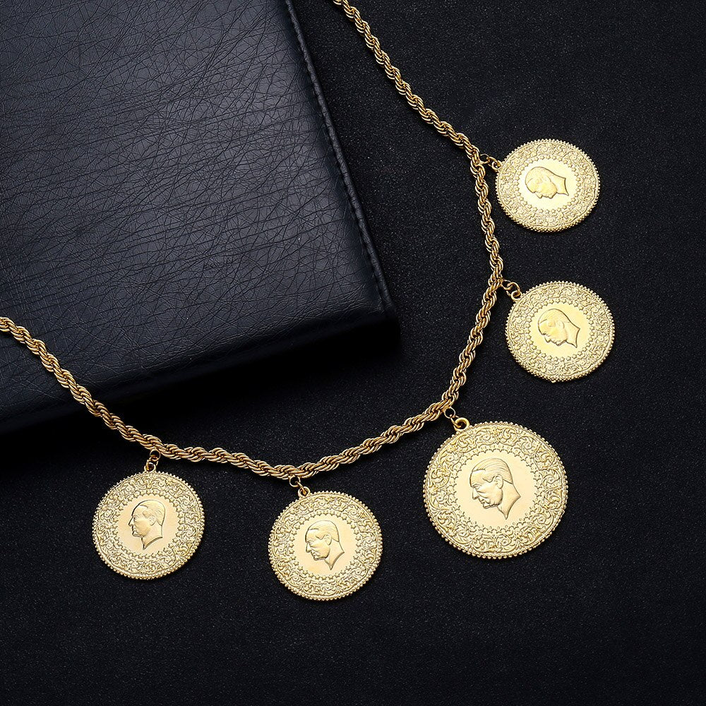 NEW Arabic Coin Muslim Islam Middle East Necklace for Women Gold Color Arab image 6