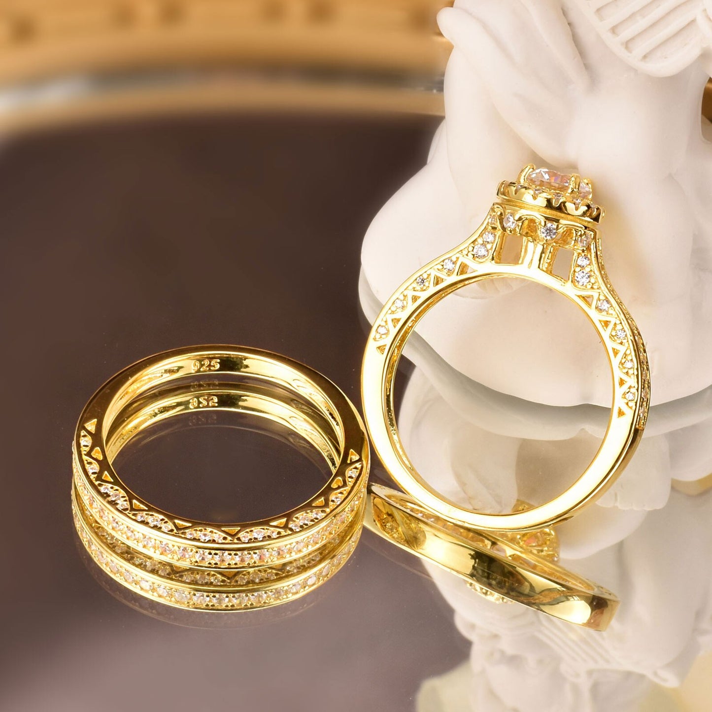 Newshe Multi Gold Bridal Sets Solid 925 Sterling Silver Halo Round AAAAA CZ image 2