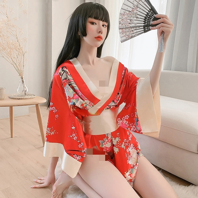Japanese Kimono Dress for Women Cardigan Gorgeous Floral Print Yukata Asian Obi image 6