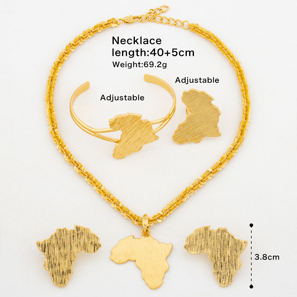 Dubai Gold Color Jewelry Sets 18K African Map Design Chain Wedding Women Ladies image 5