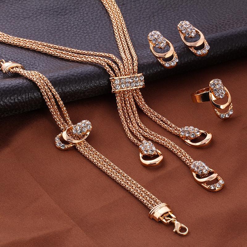 4Pcs Jewelry Set Rings Necklace Earrings Bracelet High Performance Golden Jewel image 6