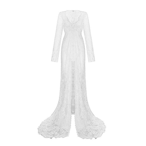 Women Front Split Long Maxi Maternity Lace Dress Pregnant Gown Photography Prop image 1