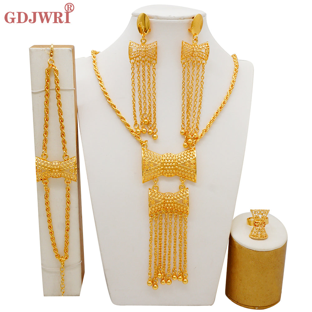 Arabic Dubai Jewelry Set for Women Earrings Ethiopian African Long Chain Gold C image 11