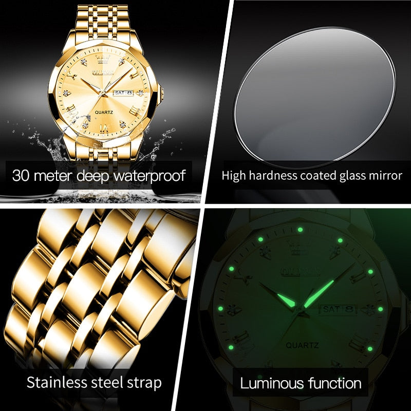 OLEVS Men‘s Watches Gold Original Quartz Wristwatch Waterproof Luminous image 7