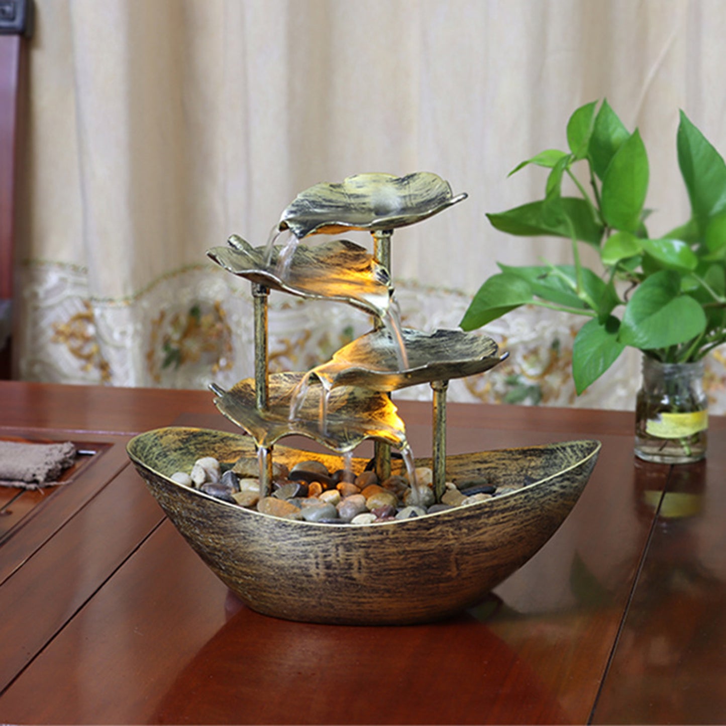 Relaxation Indoor Waterfall Fountain Tabletop Water Fountain LED Light USB Oper image 1
