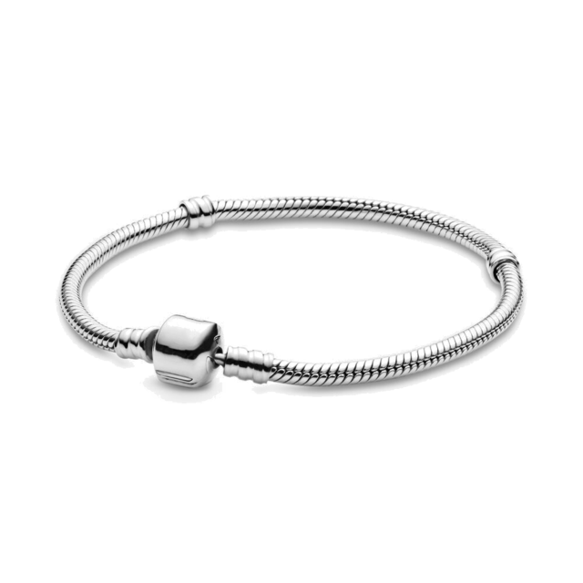 Fashionable 925 Silver Plating Moments Gold Round Clasp Snake Chain Bracelet Fi image 8