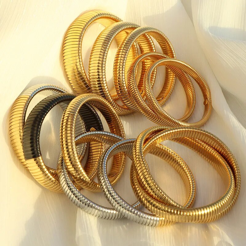 18k Gold Plated Stainless Steel Snake Twist Elastic Bracelets for Women Punk Fa image 14