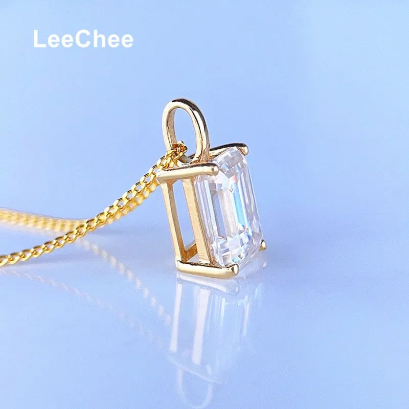 Real 18K Yellow Gold Pendant 2CT 6*8MM Emerald Cut Moissanite Necklace VVS Lab image 2