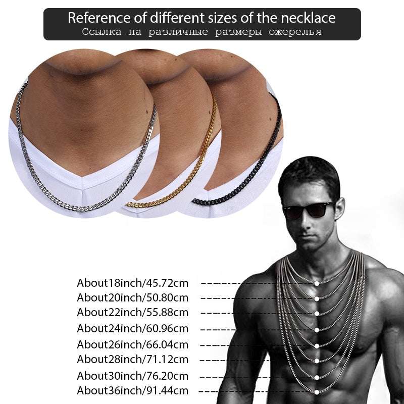 Men's Necklace Stainless Steel Cuban Link Chain Black Gold Color Necklaces For image 4