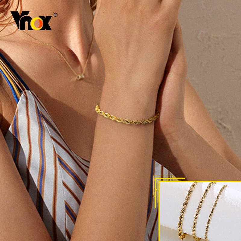 Vnox 2/3/4/5mm Twisted Chain Bracelets for Women Men, Gold Color Stainless Stee image 6
