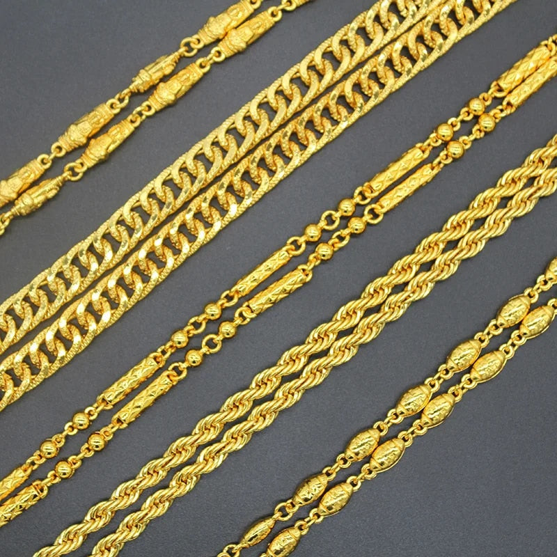 24k Gold Plated Necklace For Men Original Hiphop Bar Rap Rope Chain Africa Jewe image 7