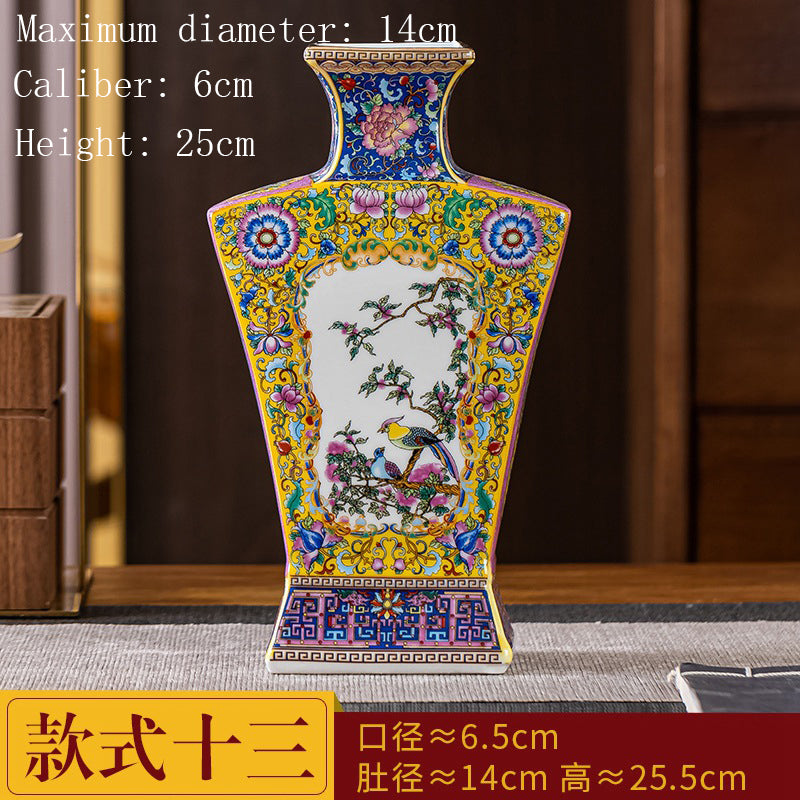 Enamel Colored Ceramic Vase Study Living Room Decoration Chinese Retro Golden S image 5