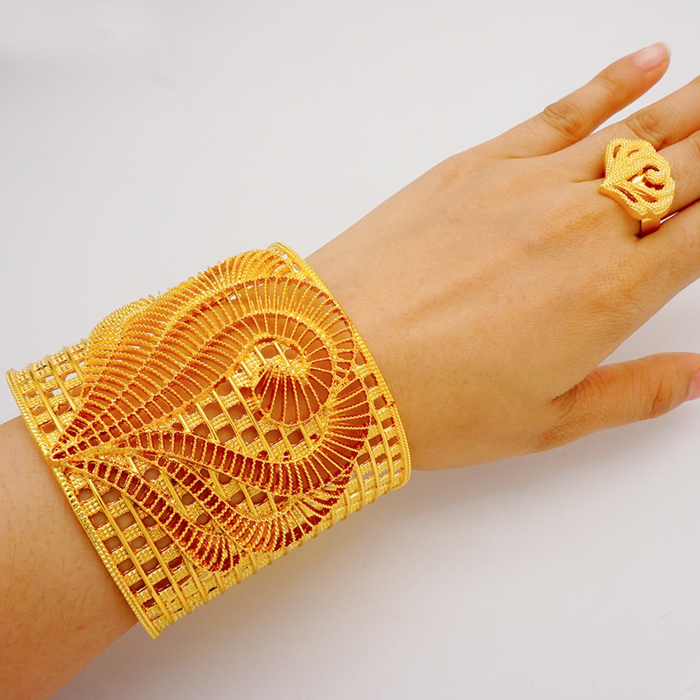 New Arrival Luxury Dubai Wide Bangle For Women Gold Color African Bracelets&Ban image 9