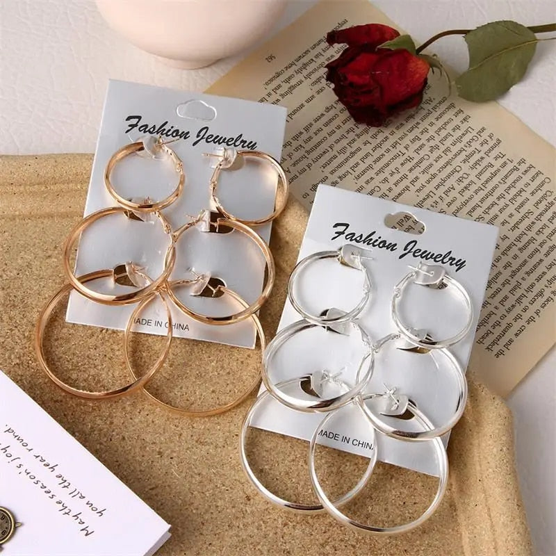 FNIO Statement Gold Color Big Bamboo Circle Hoop Earrings For Women Hip Hop Ear image 31