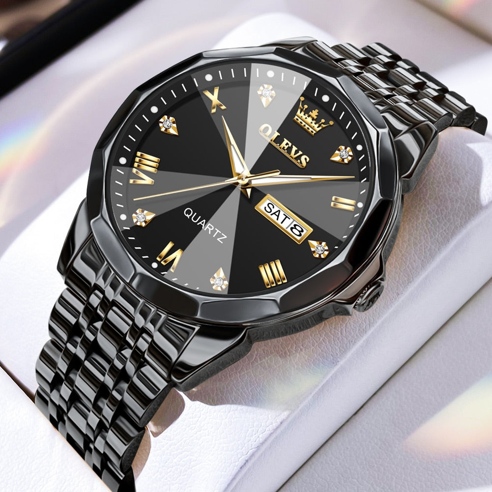 TAXAU New Watch For Men Rhombus Original Quartz Waterproof Wristwatch Gold Stai image 4