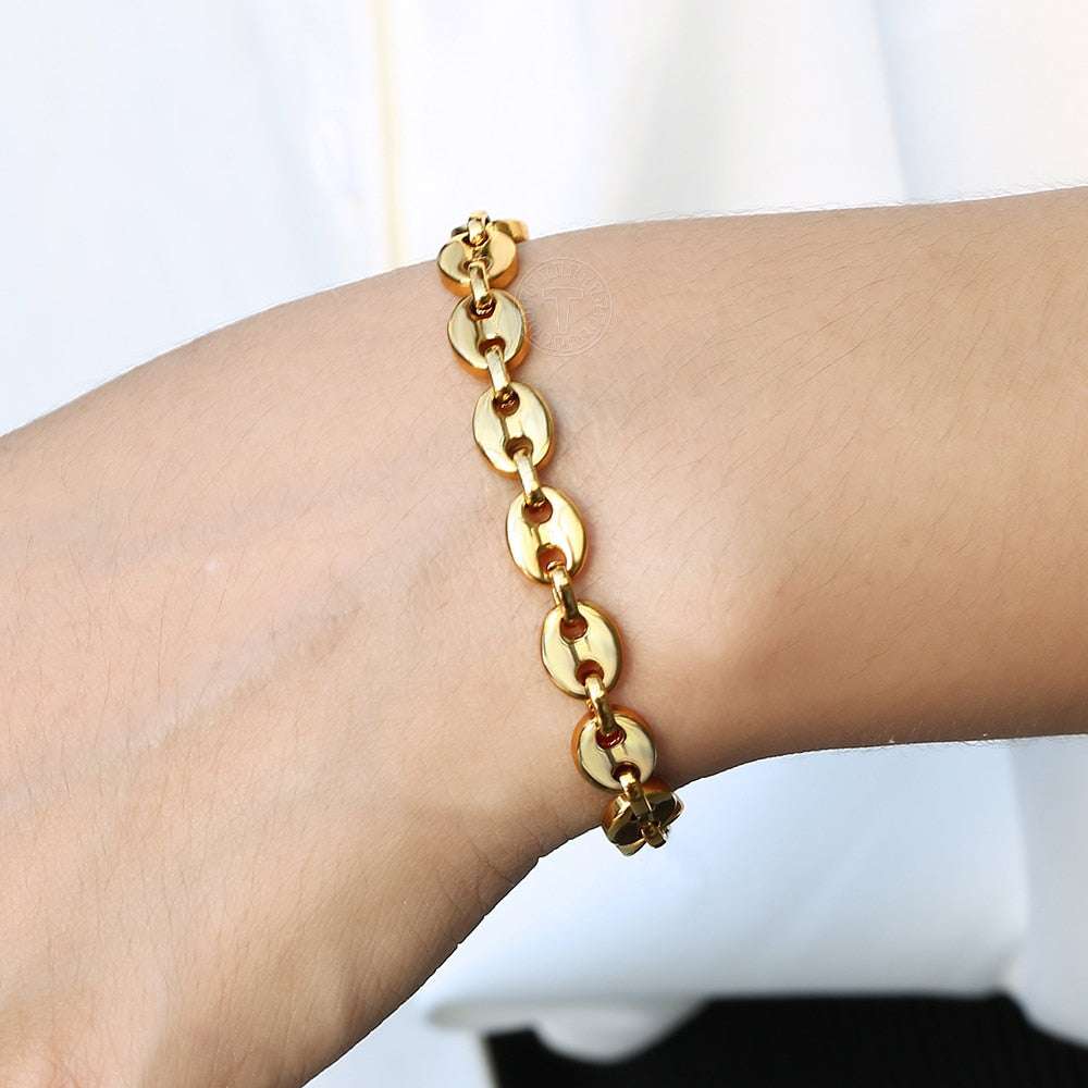 Coffee Beans Link Chain Bracelet Stainless Steel Gold Silver Color for Men Wome image 9