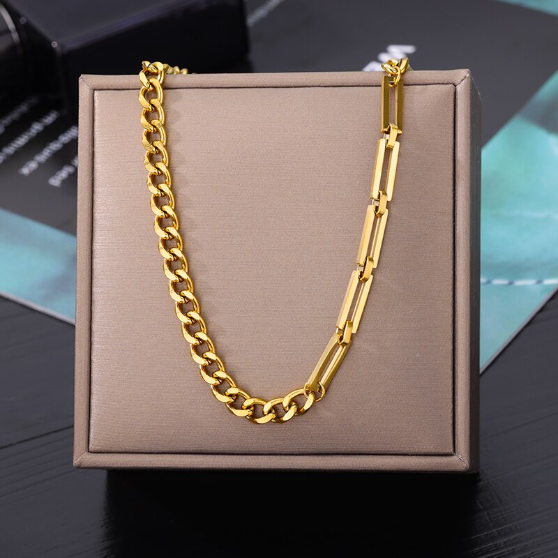 Fashion Punk Double Layer Thick Clavicle Chain Stainless Steel Gold Color image 8