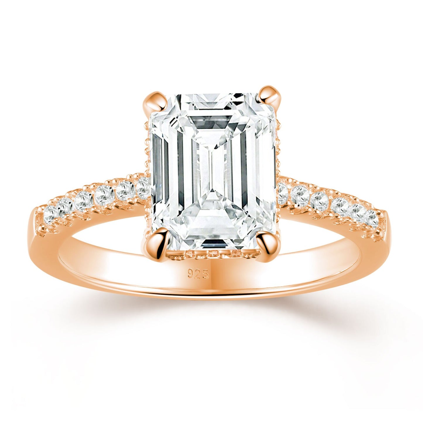 Newshe Yellow /Rose Gold Solid 925 Silver 3 Carat Emerald Cut Engagement image 2