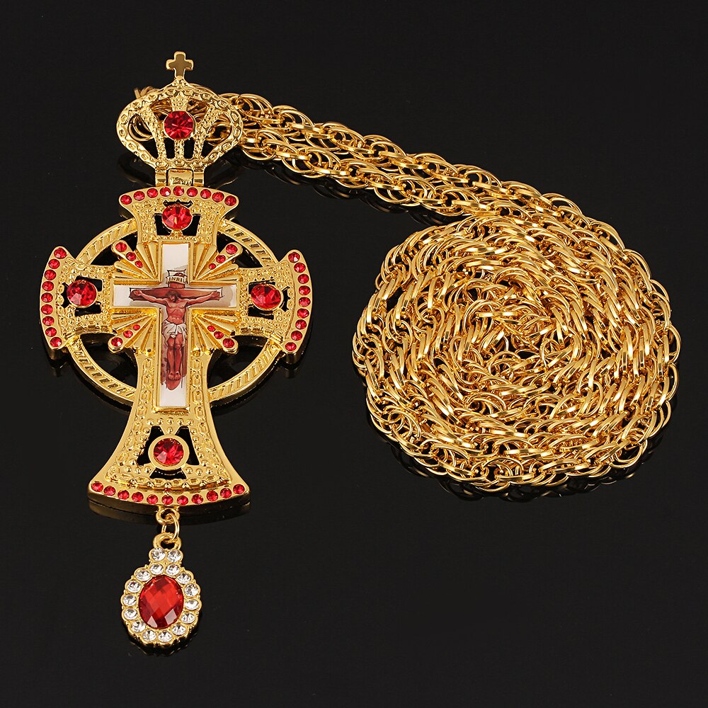 Cross Pectoral Christian Church Golden Long Chain Necklace 120 cm Priest image 3