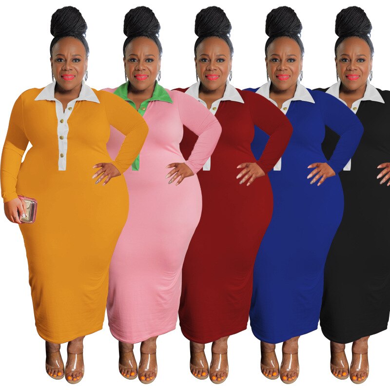 Patchwork Plus Size Dresses African Casual Women's Long Sleeve Bodycon Clubwear image 1