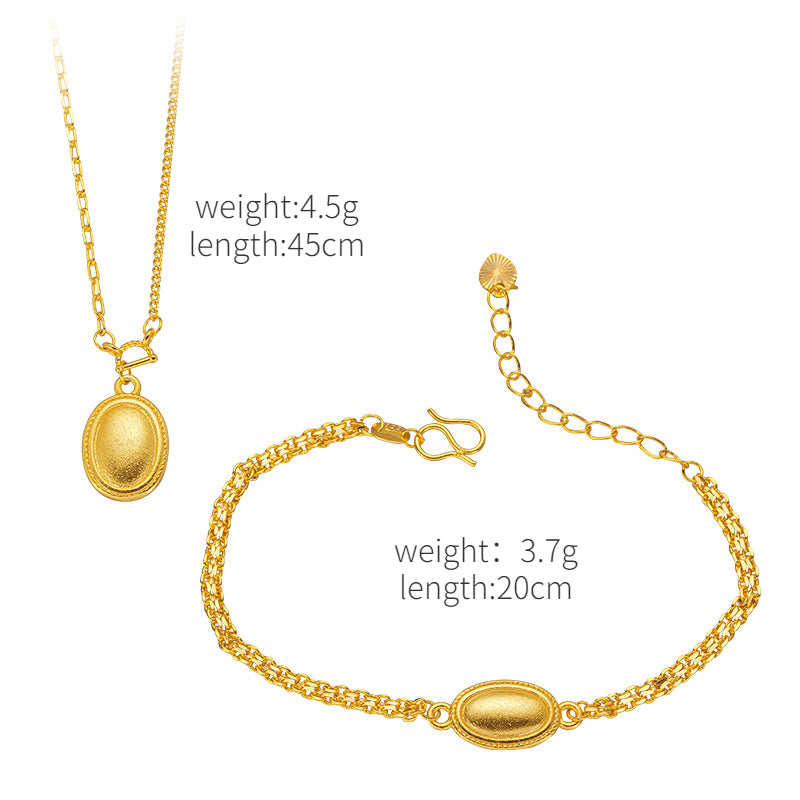 Real 18 K Gold Color Retro Ellipse Necklace Bracelet Chain for Women Fine Jewel image 5