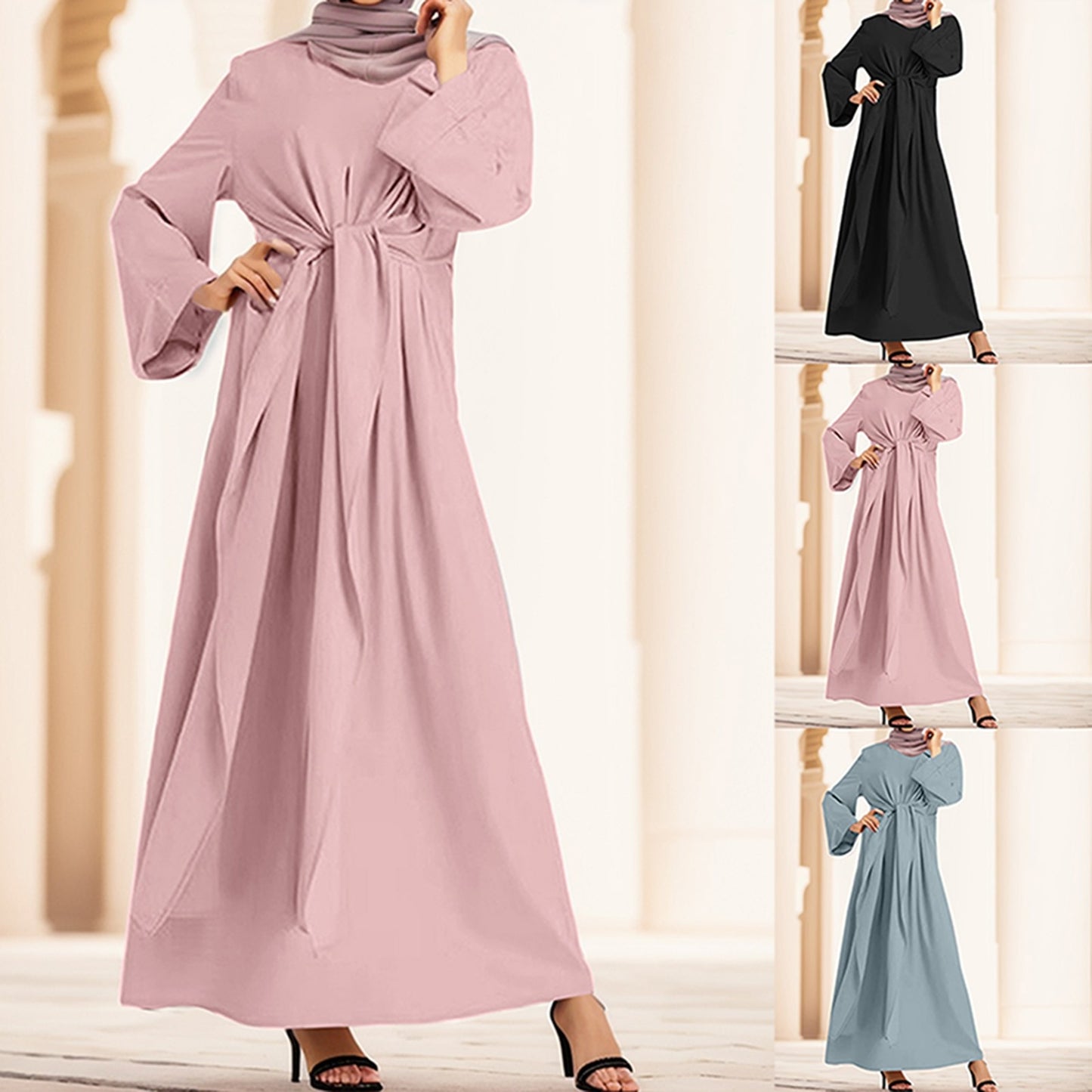 Muslim Fashion Dubai Abaya Long Dresses with Belt Islam Clothing Abayas African image 5