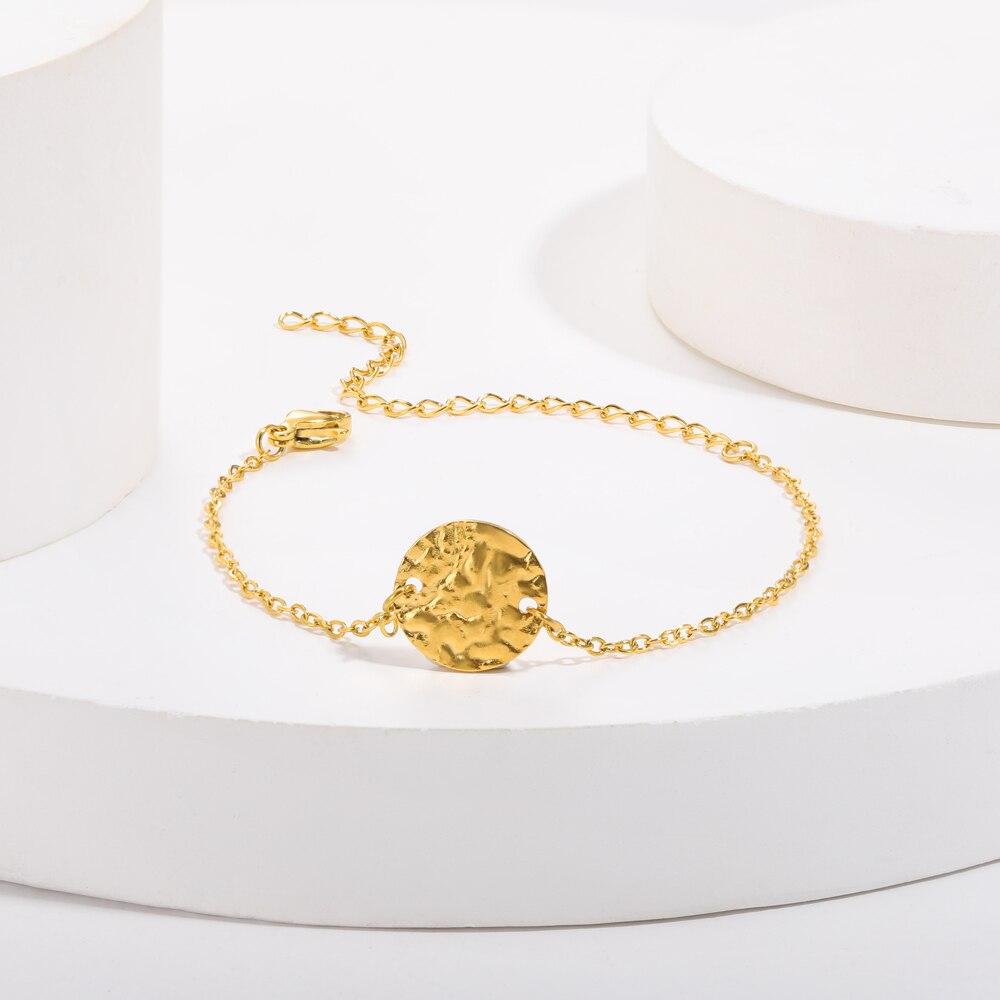 Stainless Steel Gold Color Bracelet Irregular Grain Circle Brace Lace Bohemian image 5