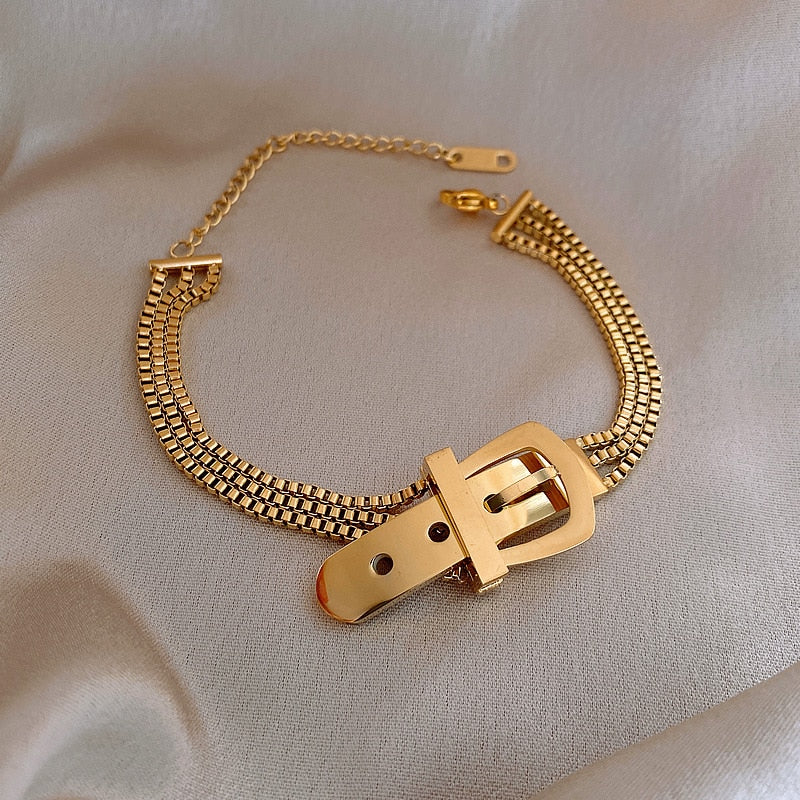 MEYRROYU Stainless Steel Layered Golden Pendant Bracelet For Women Retro image 6