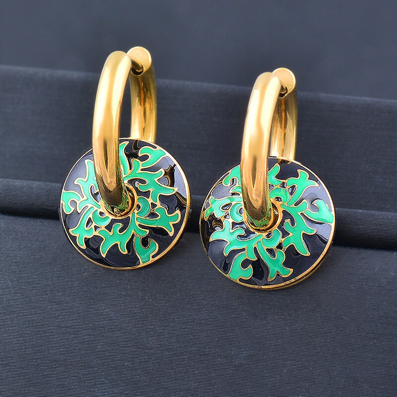 SINLEERY Colorful Enamel 316L Stainless Steel Gold Color Hoop Earrings For Wome image 6