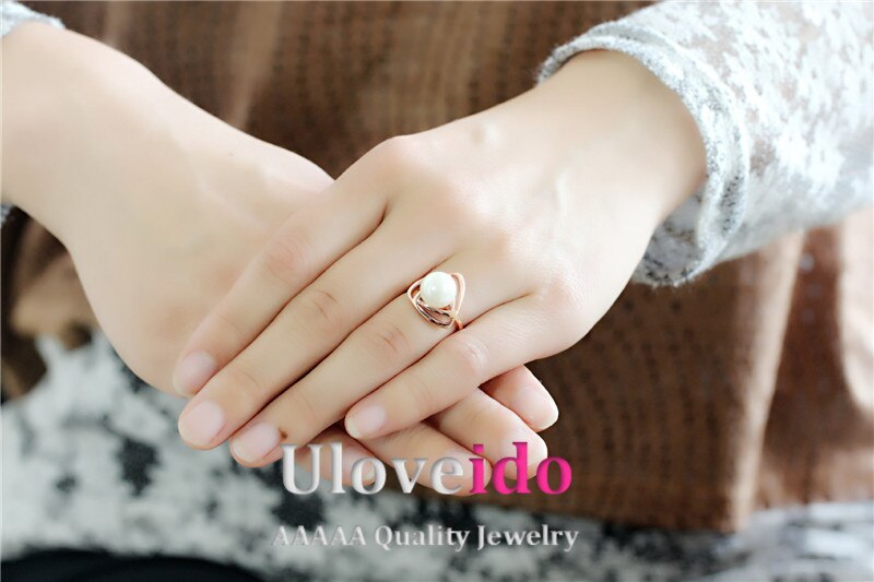 US STOCK Rings for Women Ring Female Simulated Pearl Jewelry Rose Gold Color image 1
