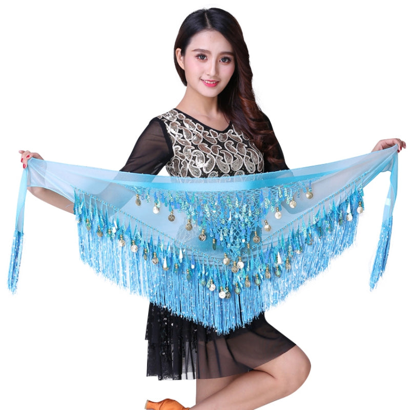 Waist Chains Sequined For Belly Dance Hip Scarf Tassel Triangular Waist Scarf C image 4