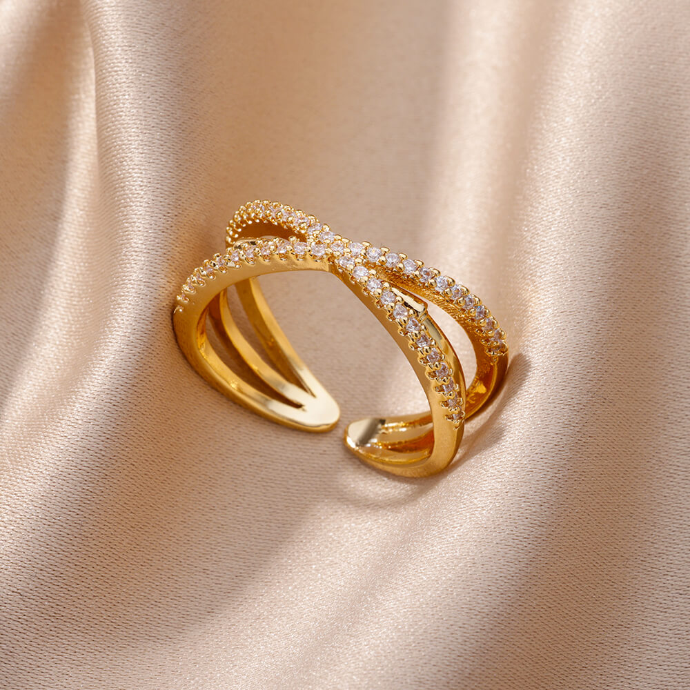 Fashion Gold Color Stainless Steel Rings For Women Chain Hollow Out Crystal Zir image 23