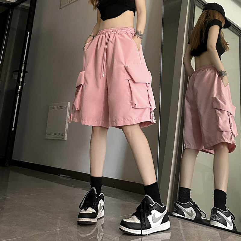 ZOKI Women High Waist Cargo Shorts American Style Streetwear Summer Wide Leg Pa image 6