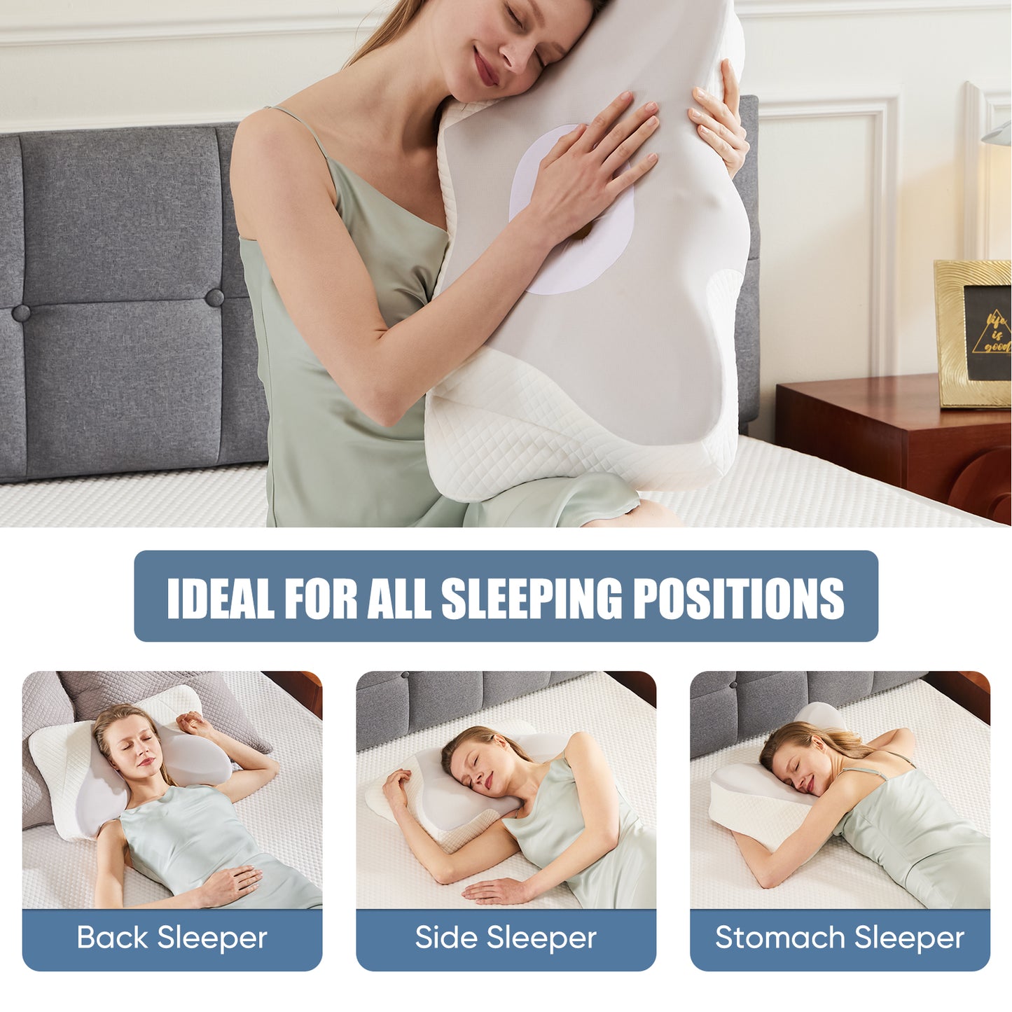 JHK Ergonomic Cervical Contour Neck Pillows For Neck Pain Relief Memory Foam Be image 6