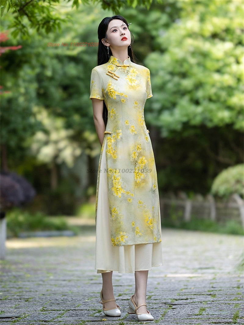 2024 vietnam traditional aodai dress chinese improved qipao national flower pri image 5