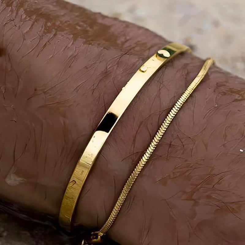 Stainless Steel Punk Men Bracelet Bangle Water Proof 14k Gold Plated Fashion Cu image 6