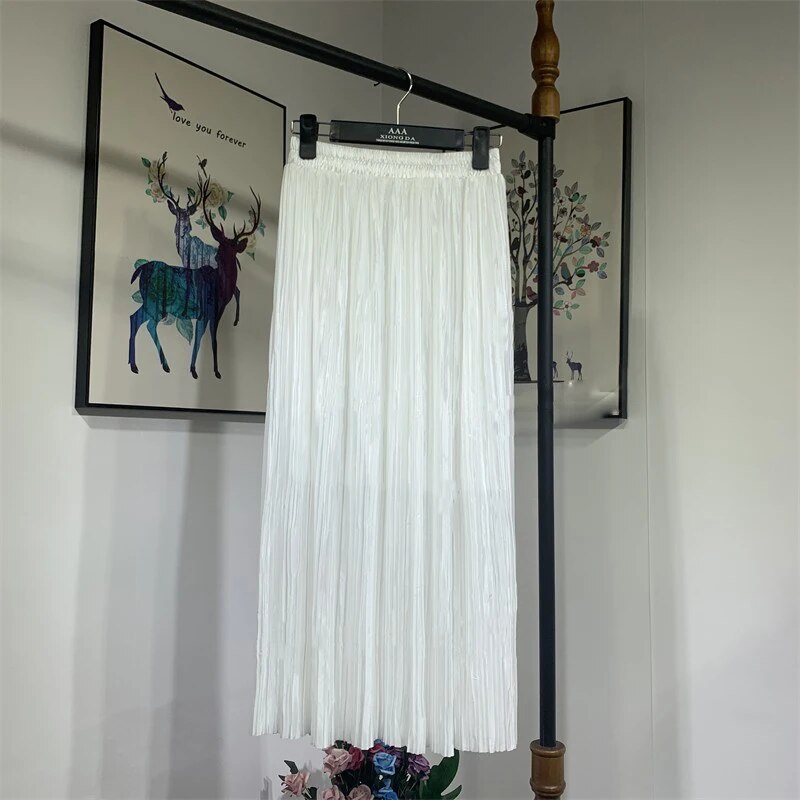 Silver Gold Pleated Skirt Womens Vintage High Waist Skirt 2023 Winter Long Warm image 11