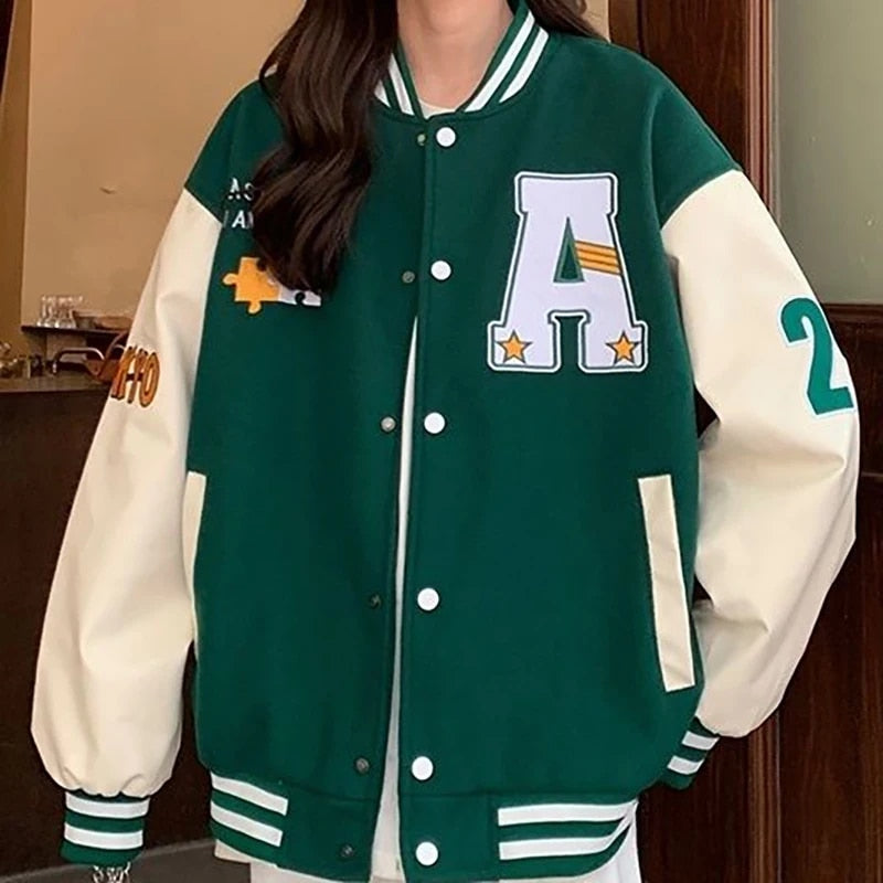 Unisex Retro Alphabet Print Baseball Jacket - Harajuku Style All-Match for Men image 1