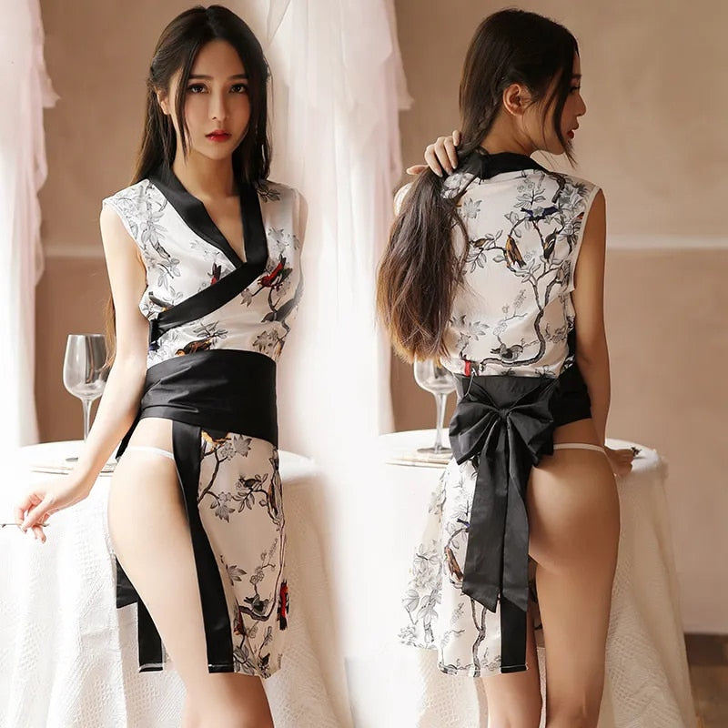3Pcs Classic Cheongsam Japanese Kimono for Women Sleeveless Lady Split Und image 3