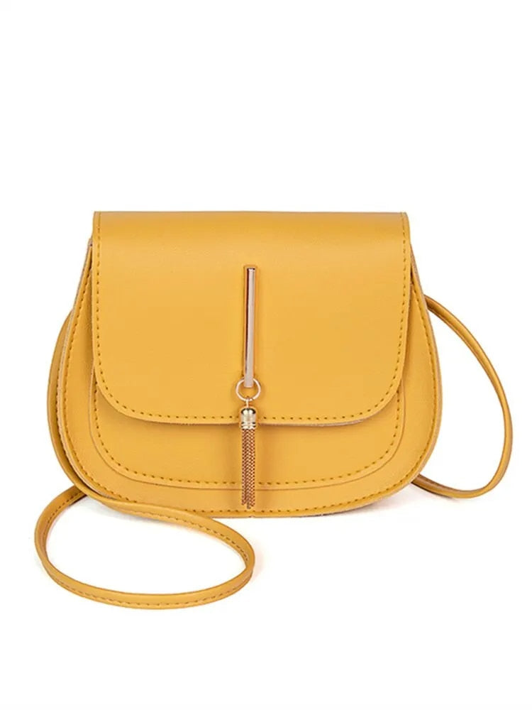 New Golden Tassel Double Layer Semi Circle Solid Color One Shoulder Saddle Bag image 4