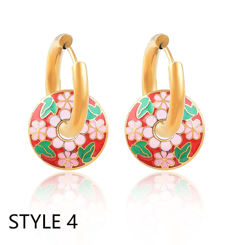 SINLEERY Colorful Enamel 316L Stainless Steel Gold Color Hoop Earrings For Wome image 3