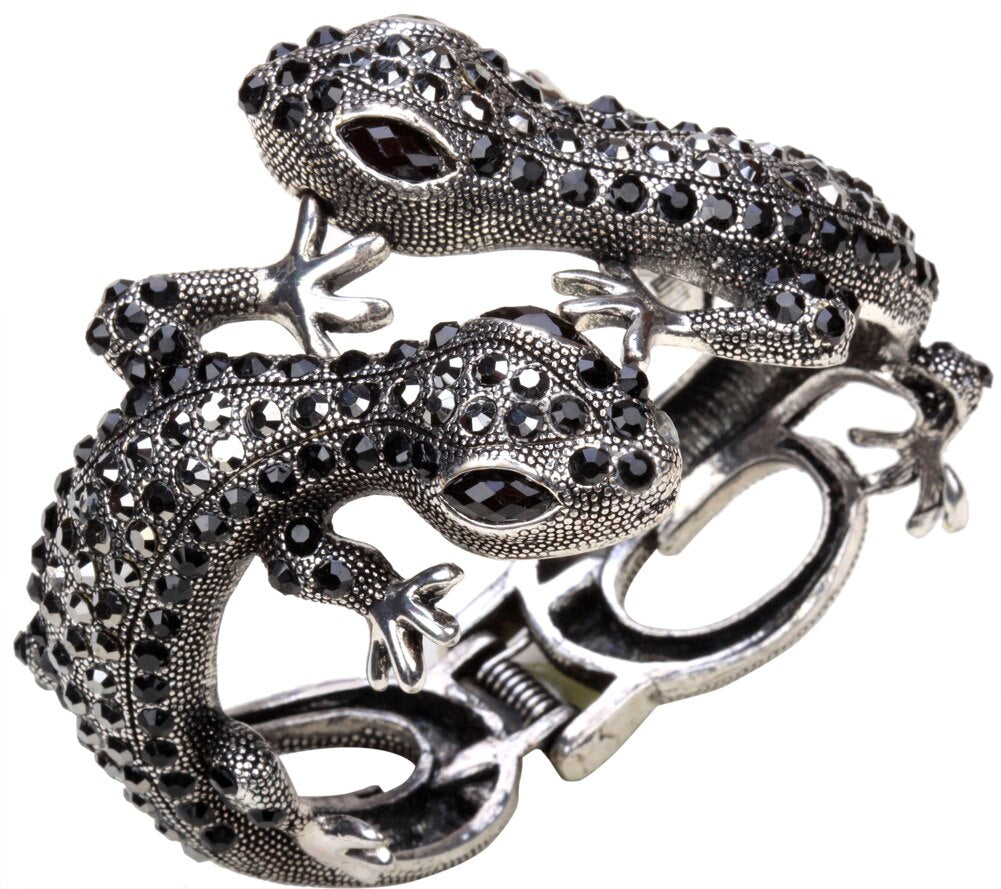 YACQ Gecko Bangle Bracelet Antique Gold Silver Color Animal Bling Crystal image 1