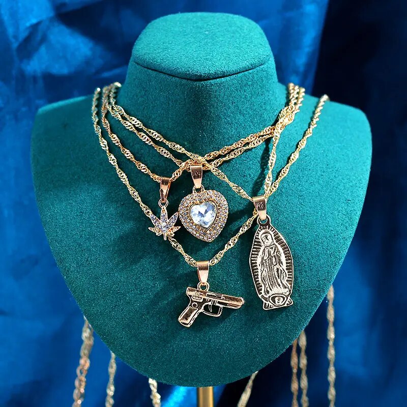 New Multi Layer Butterfly Dragon Charms Crystal Necklaces For Women Punk Golden image 20