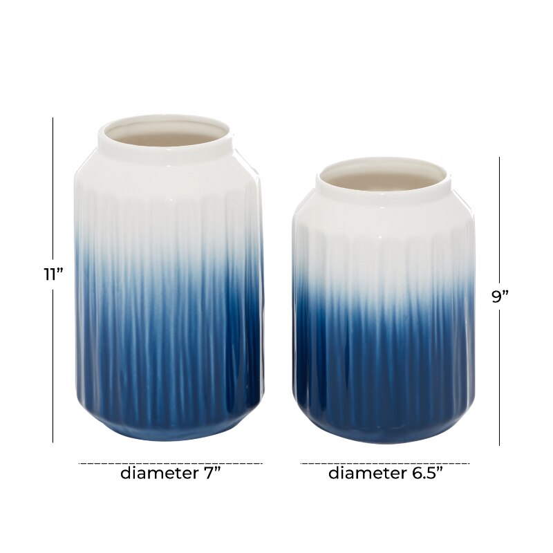 11", 9"H Handmade Ombre Blue Ceramic Vase, Set of 2 for Plants Table Decoration image 2