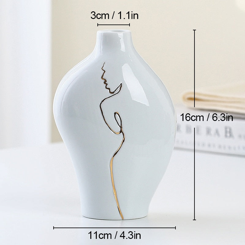 Modern Ceramic Vase Simplicity Abstract Gold Painted Vases Flower Arrangement A image 4
