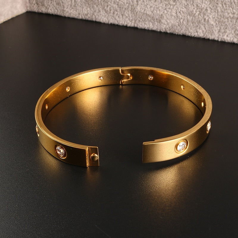 Stainless Steel Golden Color Beautiful Lovers Cubic Zirconia Bracelets Bangles image 10
