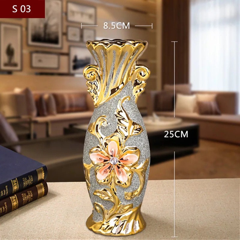 European Gold Plated Frost Porcelain Vase Vintage Advanced Ceramic Flower Vase image 1